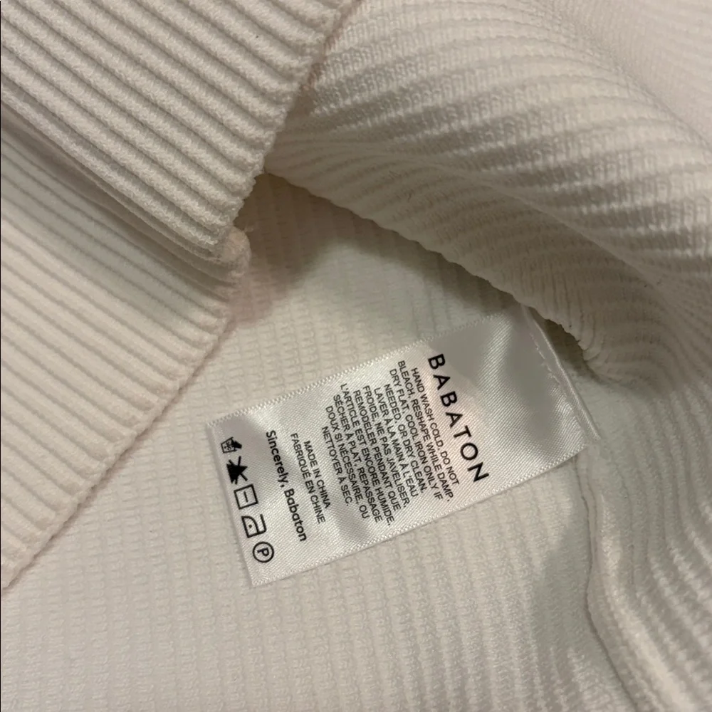 Aritzia Babaton Dress Mini NWT Sculpt Knit Cross Ribbed Halter White size Large - Picture 14 of 14